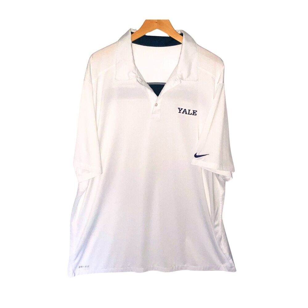 Nike Mens XL Polo Shirt White Yale University Logo Short Sleeve Embroidered Golf